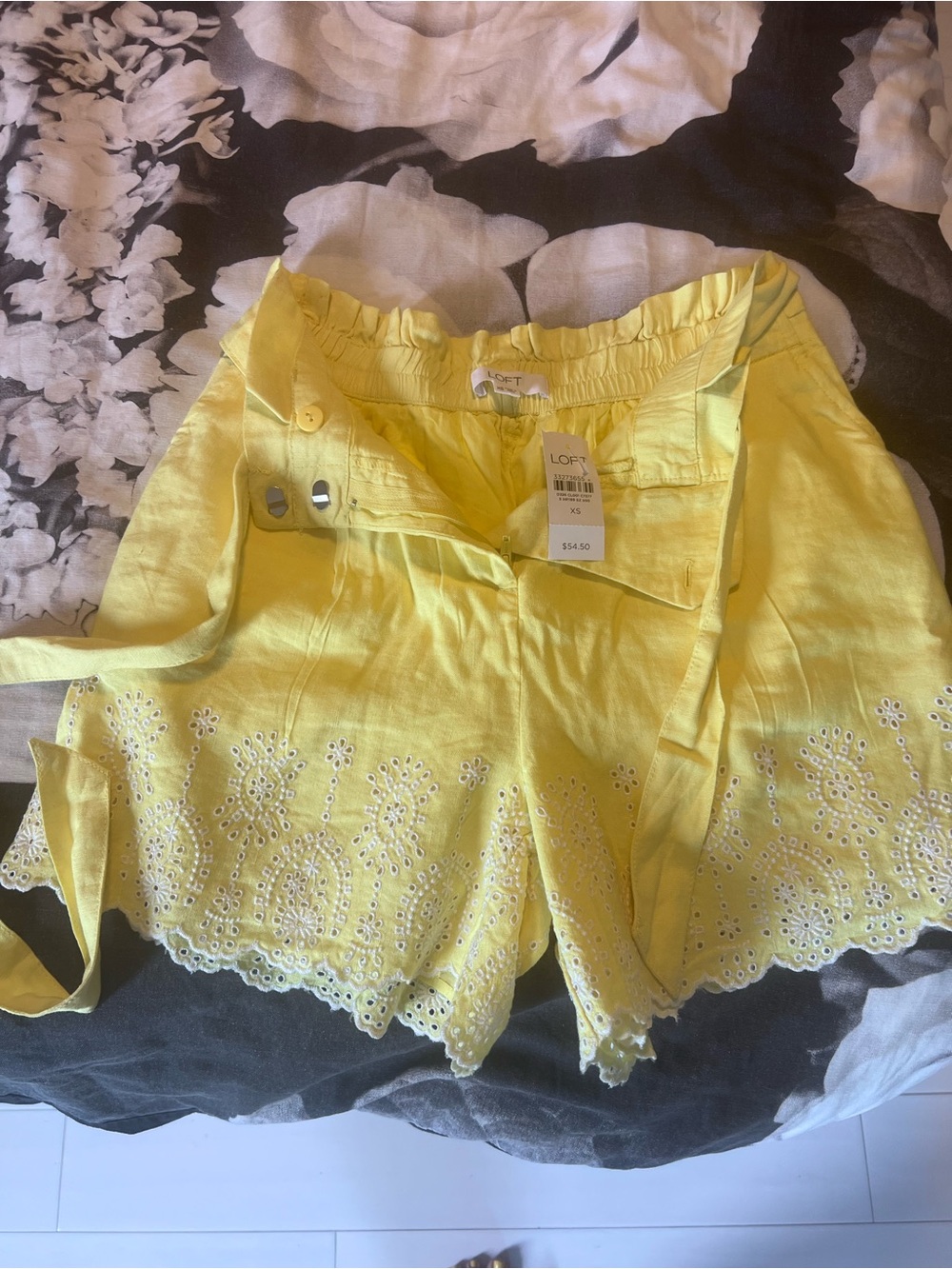 LOFT Bright Yellow Eyelet Hem Women's Bermuda Shorts